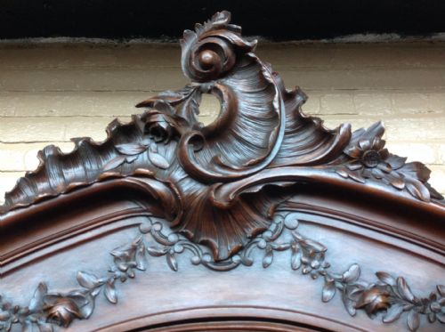 LARGE FRENCH CARVED WALNUT ARMOIRE - ADDITIONAL PHOTO 2