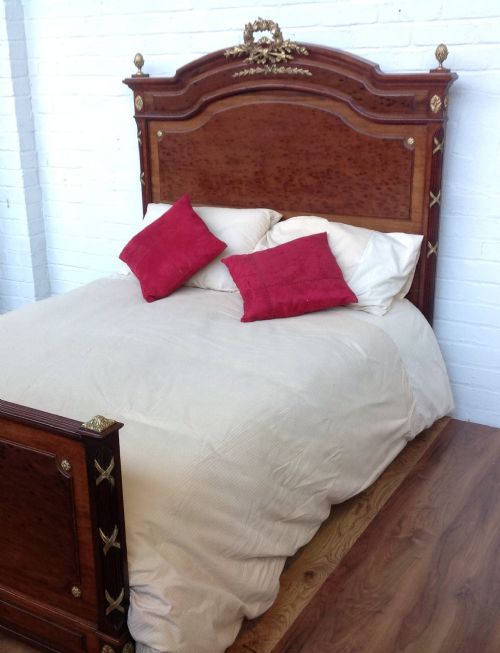 MAHOGANY PLUM PUDDING FRENCH BED WITH BRASS DETAILS - ADDITIONAL PHOTO 8