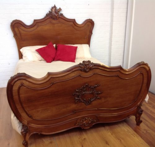 walnut kingsize french carved bed - CATEGORY: ANTIQUE BEDS - DATED 1900