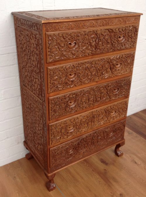 CARVED CAMFER WOOD CHEST - ADDITIONAL PHOTO 1
