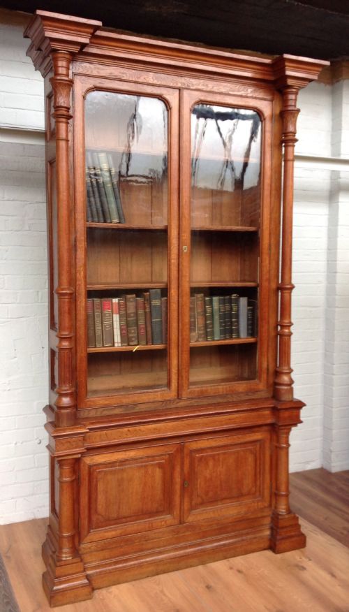 large oak french inverted breakfront bookcase - CATEGORY: ANTIQUE BOOKCASES - DATED 1890