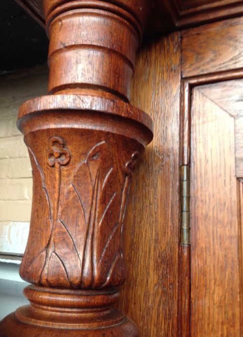 LARGE OAK FRENCH INVERTED BREAKFRONT BOOKCASE - ADDITIONAL PHOTO 7