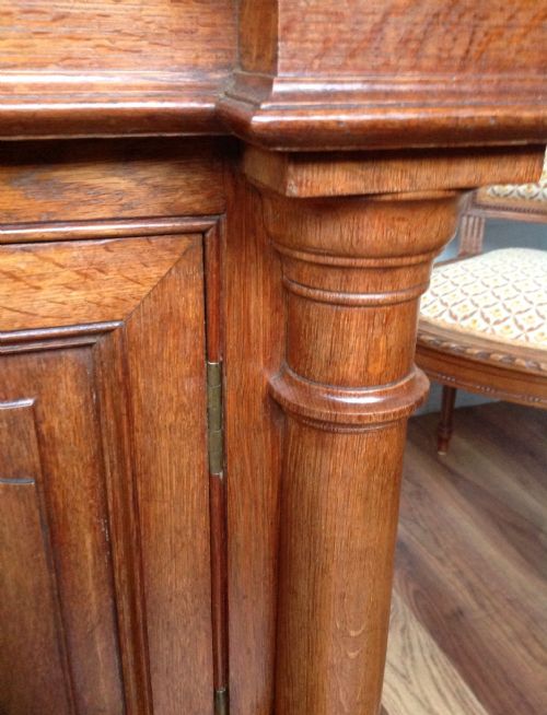 LARGE OAK FRENCH INVERTED BREAKFRONT BOOKCASE - ADDITIONAL PHOTO 9
