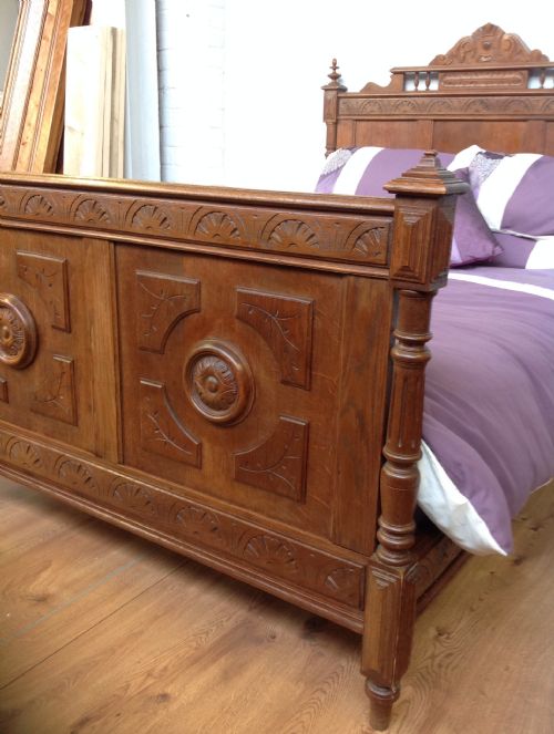 FRENCH CARVED OAK BED - ADDITIONAL PHOTO 4