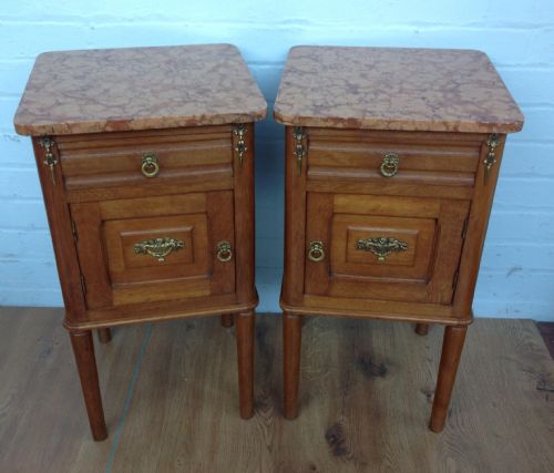 pair of oak french bedside cabinets - CATEGORY: ANTIQUE CABINETS - DATED 1920