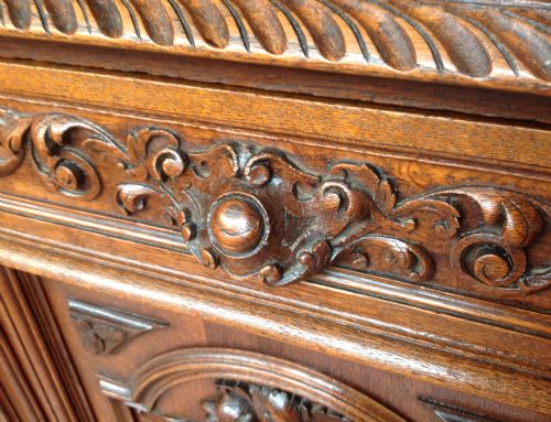 CARVED OAK INVERTED BREAKFRONT FRENCH BOOKCASE - ADDITIONAL PHOTO 1