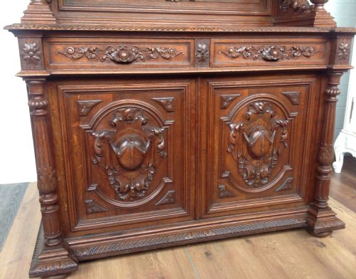 CARVED OAK INVERTED BREAKFRONT FRENCH BOOKCASE - ADDITIONAL PHOTO 3