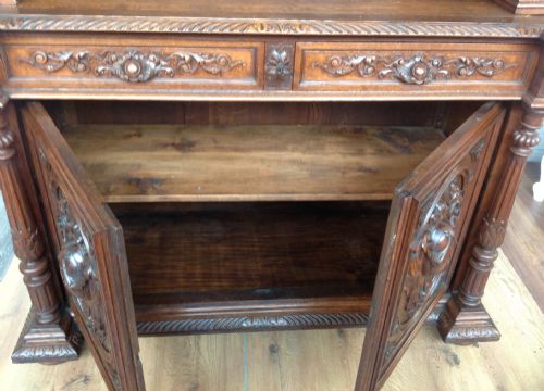 CARVED OAK INVERTED BREAKFRONT FRENCH BOOKCASE - ADDITIONAL PHOTO 6