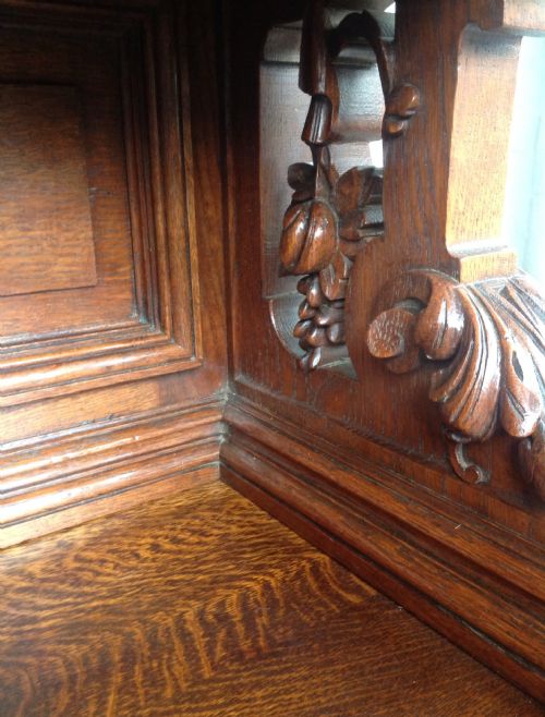 CARVED OAK INVERTED BREAKFRONT FRENCH BOOKCASE - ADDITIONAL PHOTO 7
