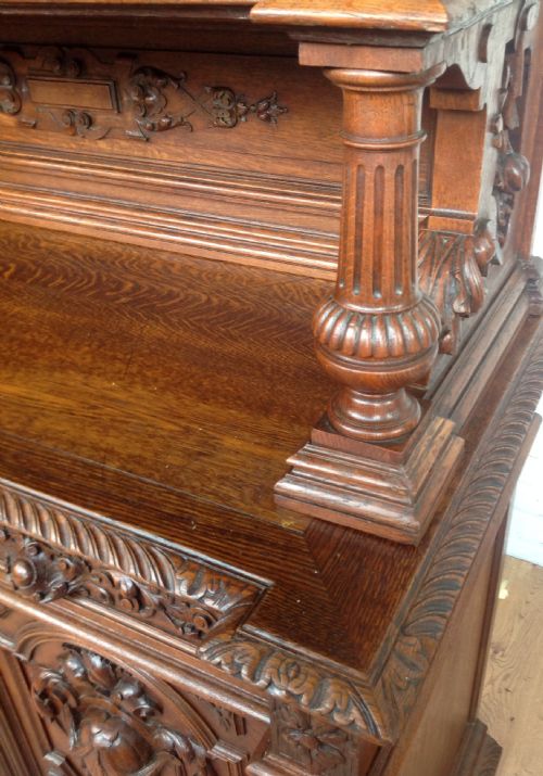 CARVED OAK INVERTED BREAKFRONT FRENCH BOOKCASE - ADDITIONAL PHOTO 8