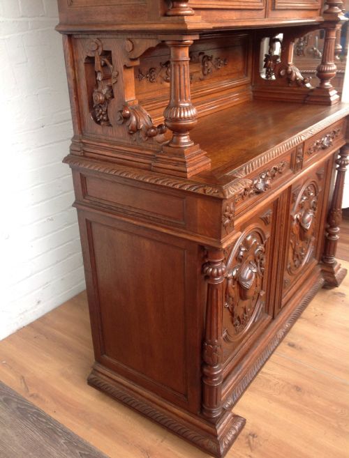 CARVED OAK INVERTED BREAKFRONT FRENCH BOOKCASE - ADDITIONAL PHOTO 11