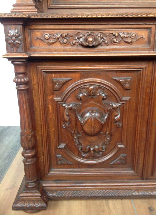 CARVED OAK INVERTED BREAKFRONT FRENCH BOOKCASE - ADDITIONAL PHOTO 13
