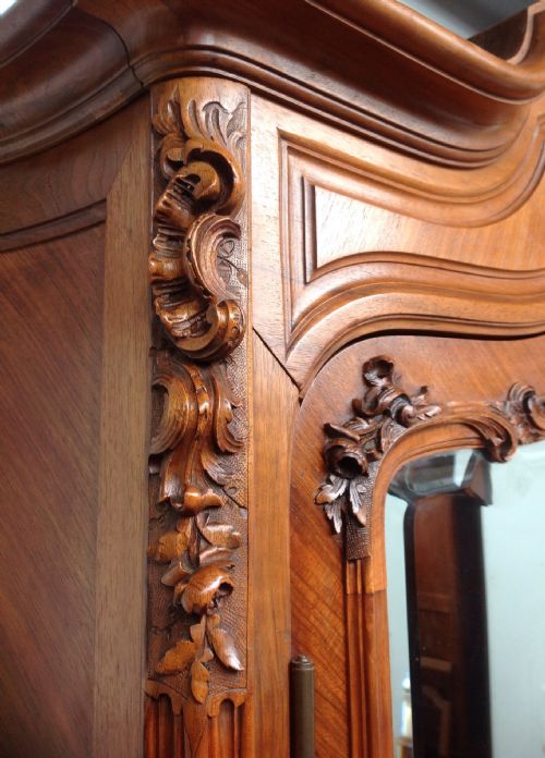CARVED FRENCH WALNUT TWO DOOR ARMOIRE - ADDITIONAL PHOTO 2