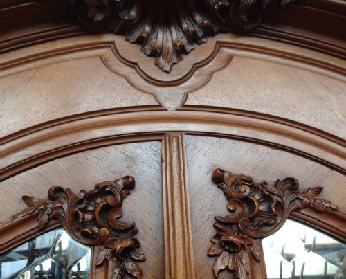 CARVED FRENCH WALNUT TWO DOOR ARMOIRE - ADDITIONAL PHOTO 4
