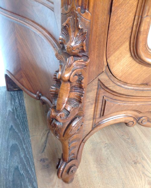 CARVED FRENCH WALNUT TWO DOOR ARMOIRE - ADDITIONAL PHOTO 5