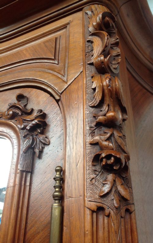 CARVED FRENCH WALNUT TWO DOOR ARMOIRE - ADDITIONAL PHOTO 6