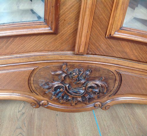 CARVED FRENCH WALNUT TWO DOOR ARMOIRE - ADDITIONAL PHOTO 7