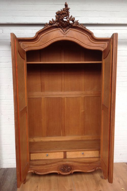 CARVED FRENCH WALNUT TWO DOOR ARMOIRE - ADDITIONAL PHOTO 10