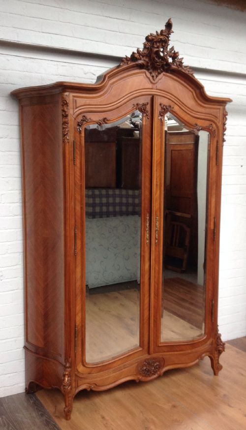 CARVED FRENCH WALNUT TWO DOOR ARMOIRE - ADDITIONAL PHOTO 14