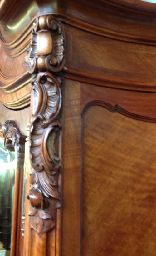 fig 3. ANTIQUE FRENCH WALNUT ARMOIRE WITH CARVED DOORS.