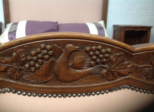 OAK FRENCH UPHOLSTERED CARVED MARRIAGE BED AND BEDSIDES - ADDITIONAL PHOTO 1