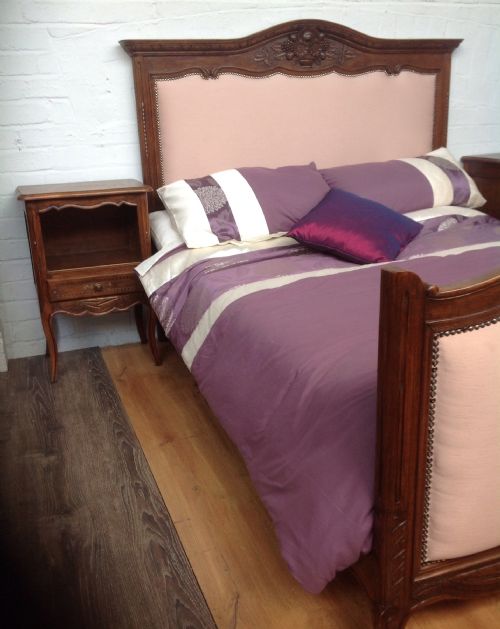 OAK FRENCH UPHOLSTERED CARVED MARRIAGE BED AND BEDSIDES - ADDITIONAL PHOTO 2