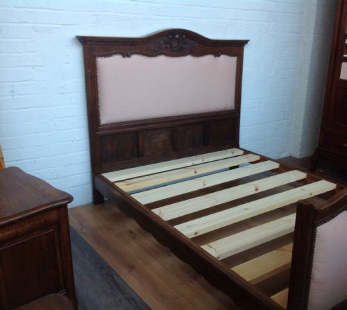 OAK FRENCH UPHOLSTERED CARVED MARRIAGE BED AND BEDSIDES - ADDITIONAL PHOTO 4