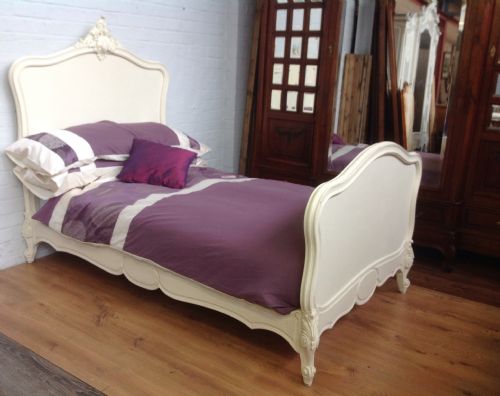 painted french 34 carved bed - CATEGORY: ANTIQUE BEDS - DATED 1900