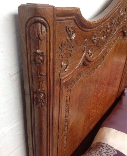 ORNATELY CARVED FRENCH OAK DOUBLE BED - ADDITIONAL PHOTO 4