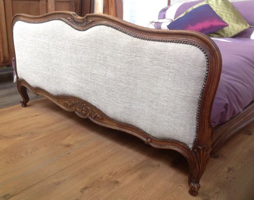 FRENCH CARVED OAK NEWLY UPHOLSTERED BED - ADDITIONAL PHOTO 2