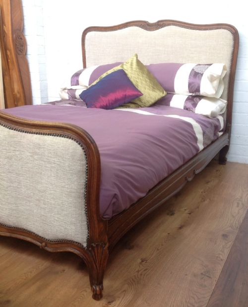 FRENCH CARVED OAK NEWLY UPHOLSTERED BED - ADDITIONAL PHOTO 3
