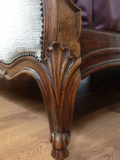FRENCH CARVED OAK NEWLY UPHOLSTERED BED - ADDITIONAL PHOTO 7