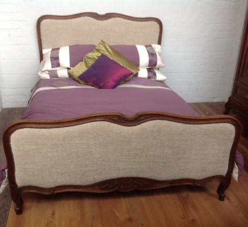 FRENCH CARVED OAK NEWLY UPHOLSTERED BED - ADDITIONAL PHOTO 11