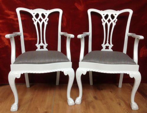 pair of mahogany painted carver chairs and console table - CATEGORY: ANTIQUE CHAIRS - DATED 1920
