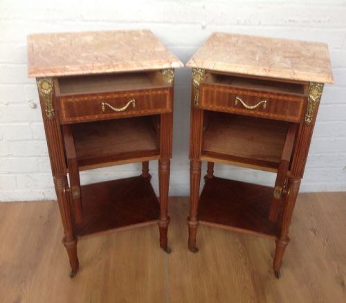PAIR OF INLAID MAHOGANY FRENCH BEDSIDE CABINETS - ADDITIONAL PHOTO 8