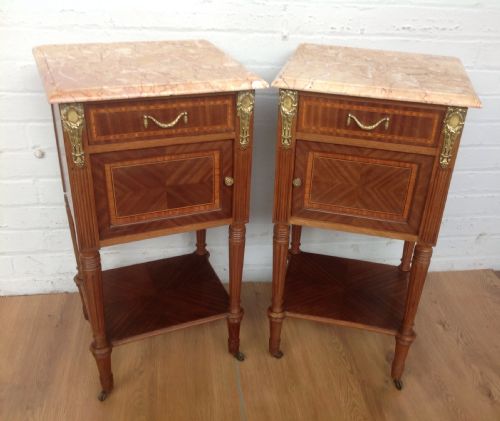 PAIR OF INLAID MAHOGANY FRENCH BEDSIDE CABINETS - ADDITIONAL PHOTO 9