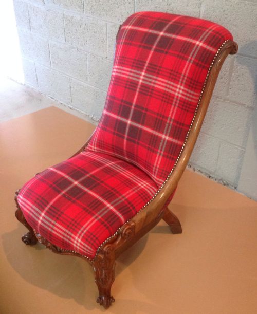MAHOGANY NURSING CHAIR IN TARTAN FABRIC - ADDITIONAL PHOTO 1