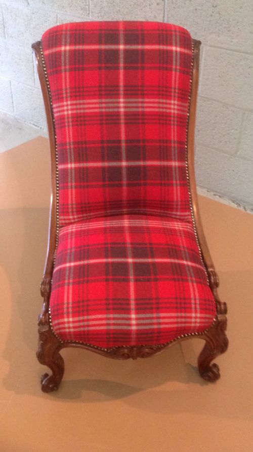 MAHOGANY NURSING CHAIR IN TARTAN FABRIC - ADDITIONAL PHOTO 2