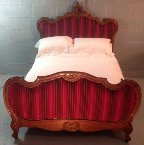 carved oak french upholstered bed - CATEGORY: ANTIQUE BEDS - DATED 1900