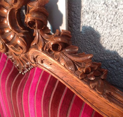 CARVED OAK FRENCH UPHOLSTERED BED - ADDITIONAL PHOTO 5
