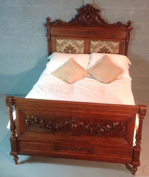 carved oak french double bed - CATEGORY: ANTIQUE BEDS - DATED 1880