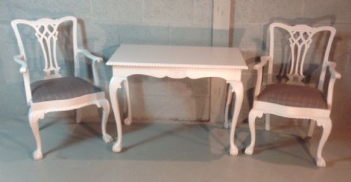 PAIR OF MAHOGANY PAINTED CARVER CHAIRS AND CONSOLE TABLE - ADDITIONAL PHOTO 1