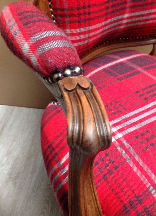 PAIR OF FRENCH ARMCHAIRS IN TARTAN FABRIC - ADDITIONAL PHOTO 7