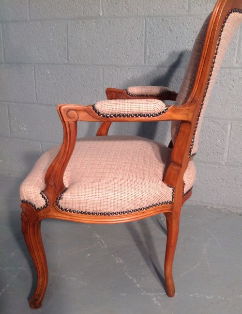 CARVED WALNUT FRENCH ARMCHAIR IN TWEED FABRIC - ADDITIONAL PHOTO 1