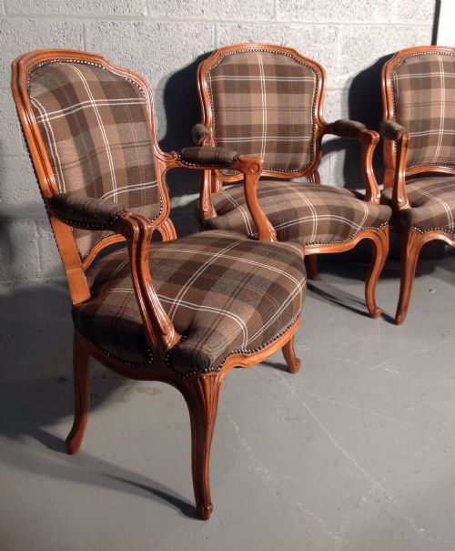 SET OF 4 FRENCH ARCHAIRS WITH BROWN TARTAN FABRIC - ADDITIONAL PHOTO 1