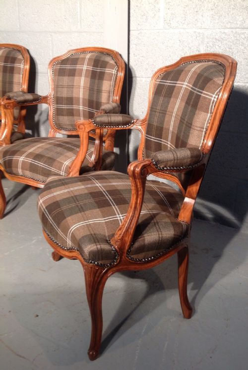 SET OF 4 FRENCH ARCHAIRS WITH BROWN TARTAN FABRIC - ADDITIONAL PHOTO 2