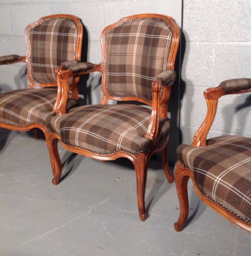 SET OF 4 FRENCH ARCHAIRS WITH BROWN TARTAN FABRIC - ADDITIONAL PHOTO 3