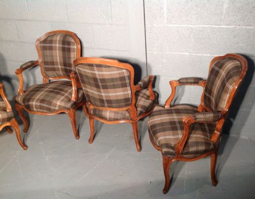 SET OF 4 FRENCH ARCHAIRS WITH BROWN TARTAN FABRIC - ADDITIONAL PHOTO 4