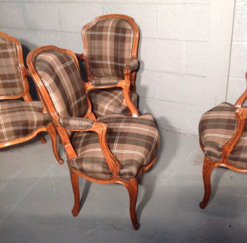 SET OF 4 FRENCH ARCHAIRS WITH BROWN TARTAN FABRIC - ADDITIONAL PHOTO 6