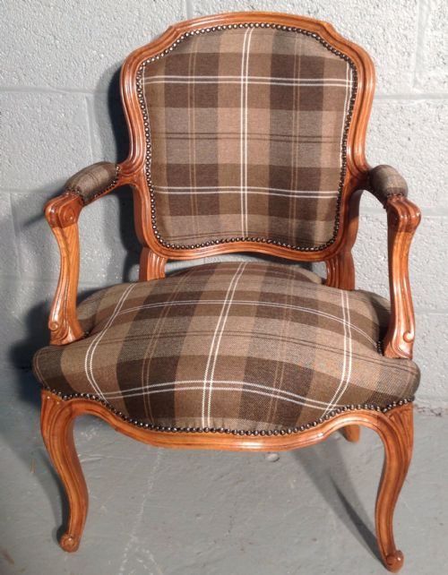 SET OF 4 FRENCH ARCHAIRS WITH BROWN TARTAN FABRIC - ADDITIONAL PHOTO 5